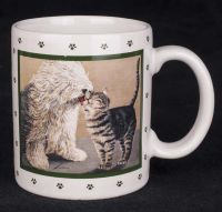 Vandor Lowell Herrero Cat with Sheep Dog Coffee Mug Vtg 86